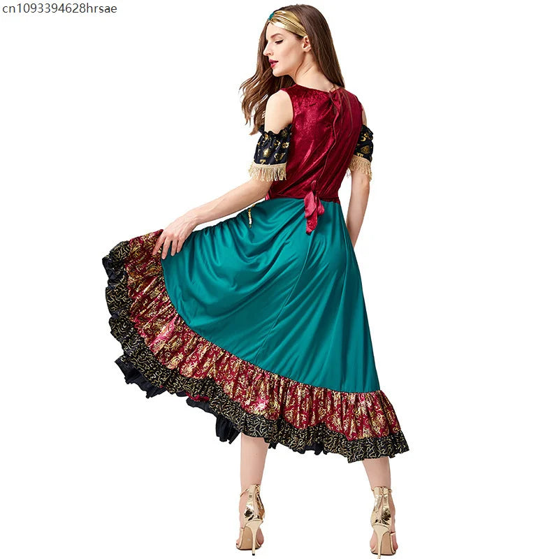 Adult Women Flamenco Gypsy Dress Waltz Tango Dance Show Mädchen Folk Costume Carnival Party Fancy Dress Outfit