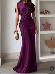 Casual O-neck Draped Gowns Dress Elegant Hight Waist Slim Fit Evening Dress Vestidos  Women Fashion Temperament Solid Long Dress
