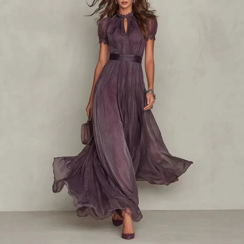 Women's Dress 2026 Summer New Style Stylish V-neck Waist Cinched Dress Breathable Slimming Ruffle Edge Girls' Big Swing Dress