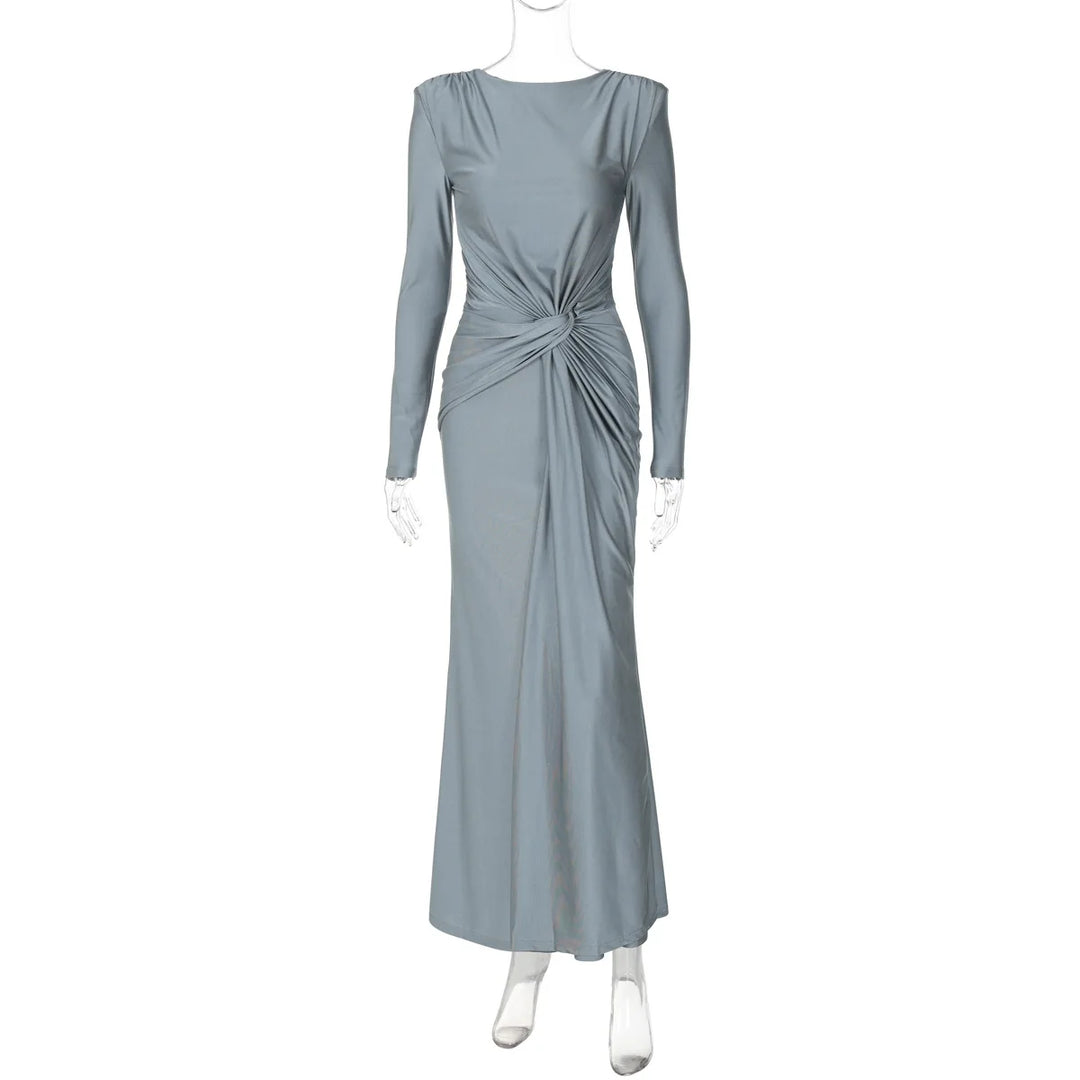 Women's Elegant Wedding Party Dress Female Clothing O-neck Long Sleeve Ruched High Waist Bodycon Long Maxi Evening Prom Dresses