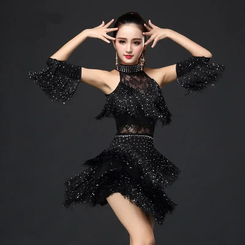 Woman Latin Dance Dress Women Sexy Fringe Ballroom Tango Cha Rumba Samba Dresses For Dancing Stage Show