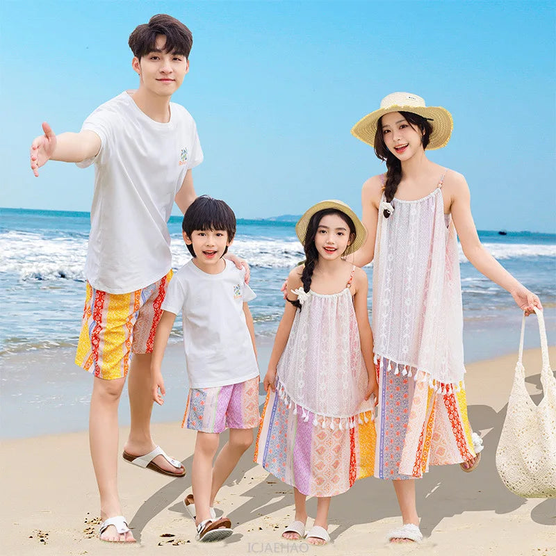 Dress 2025 Woman Vacation Couple Parent-child Beach Family Daughter Clothes Dad Son Set Resorts Look Matching Holiday Outfit Mom