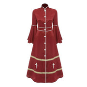Women Stand Collar Long Sleeve Buttons Church Clergy Robe Gown Dress Priest Costume Robes