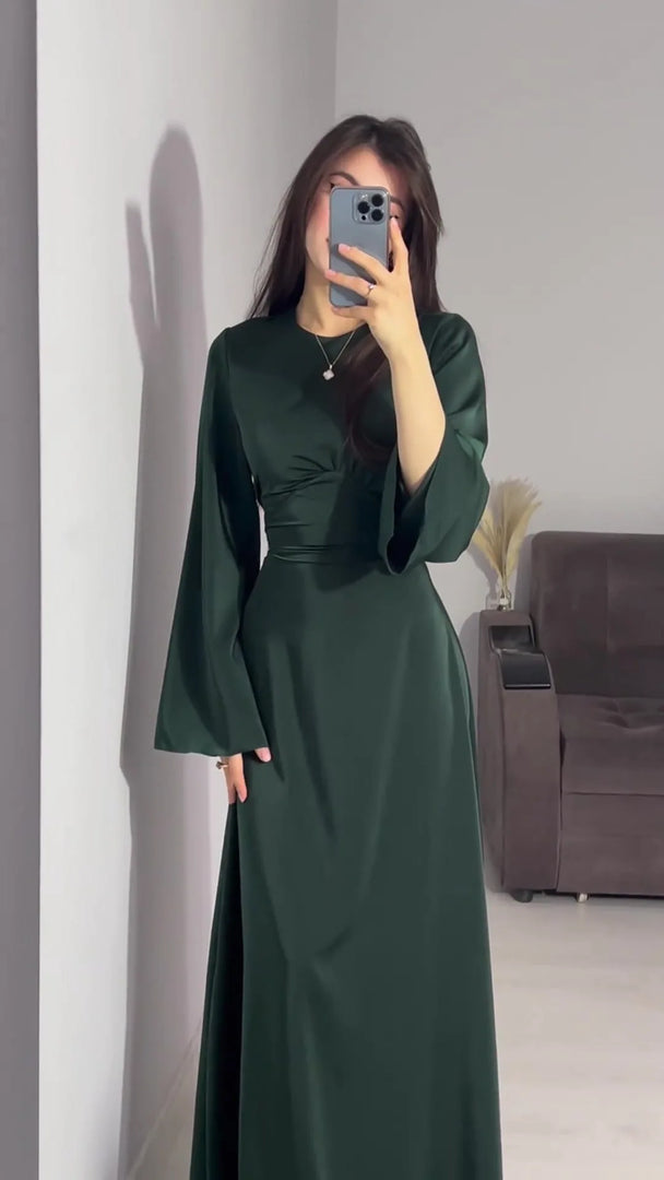 Elegant Evening Dresses For Women 2025 Summer Fashion New O Neck Long Sleeve Slim Waist-hugging Straps Robe Female Party Vestido