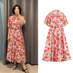 Load image into Gallery viewer, Women's Dresses Summer Female Fashion Floral Print Slim Dress With Belt Lady Chic High Waist V-Neck Bubble Short Sleeved Dress