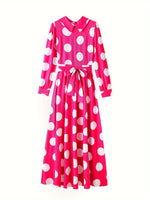 Load image into Gallery viewer, Casual Dresses Elegant Women Long Dress Sleeve Female Robe Bow Knot Polka Dots Girl's Vestidos Lady's Maxi Dresses