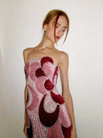 Load image into Gallery viewer, Dresses For Woman Cocktail Dress Pink Burgundy Strapless Abstract Floral Beaded Velvet Midi Gown  Vestidos De Fiesta Elegantes