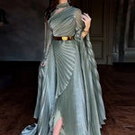Load image into Gallery viewer, Elegant Party Dress for Women Temperament Fashion 2025 Fall Winter New Batwing Sleeve Shawl Split Vestidos Evening Long Dresses