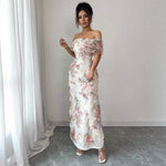 Load image into Gallery viewer, Women's Dresses Elegant and Romantic Ruffled Dress Ladies Sexy Off-the-Shoulder Fitted Mesh Floral Dress Party Gown for Female