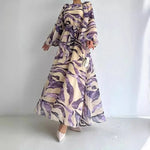 Load image into Gallery viewer, Muslim Women's Dress Casual Fashion Middle Eastern Chiffon Round Neck Tie-Dye with Belt Long Temperament Elegant Arab Dress
