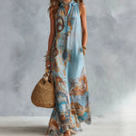 Load image into Gallery viewer, Elegant Sleeveless Long Dress for Women Digital Print Turndown Collar Single-breasted Dresses Flowy Casual Boho Summer Vestido