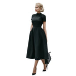 Load image into Gallery viewer, Women Elegant Black Dress Half High Collar High Waist A-Line Dresses Slim Fit Midi Dress Office Lady Female Solid Vestidos Robe