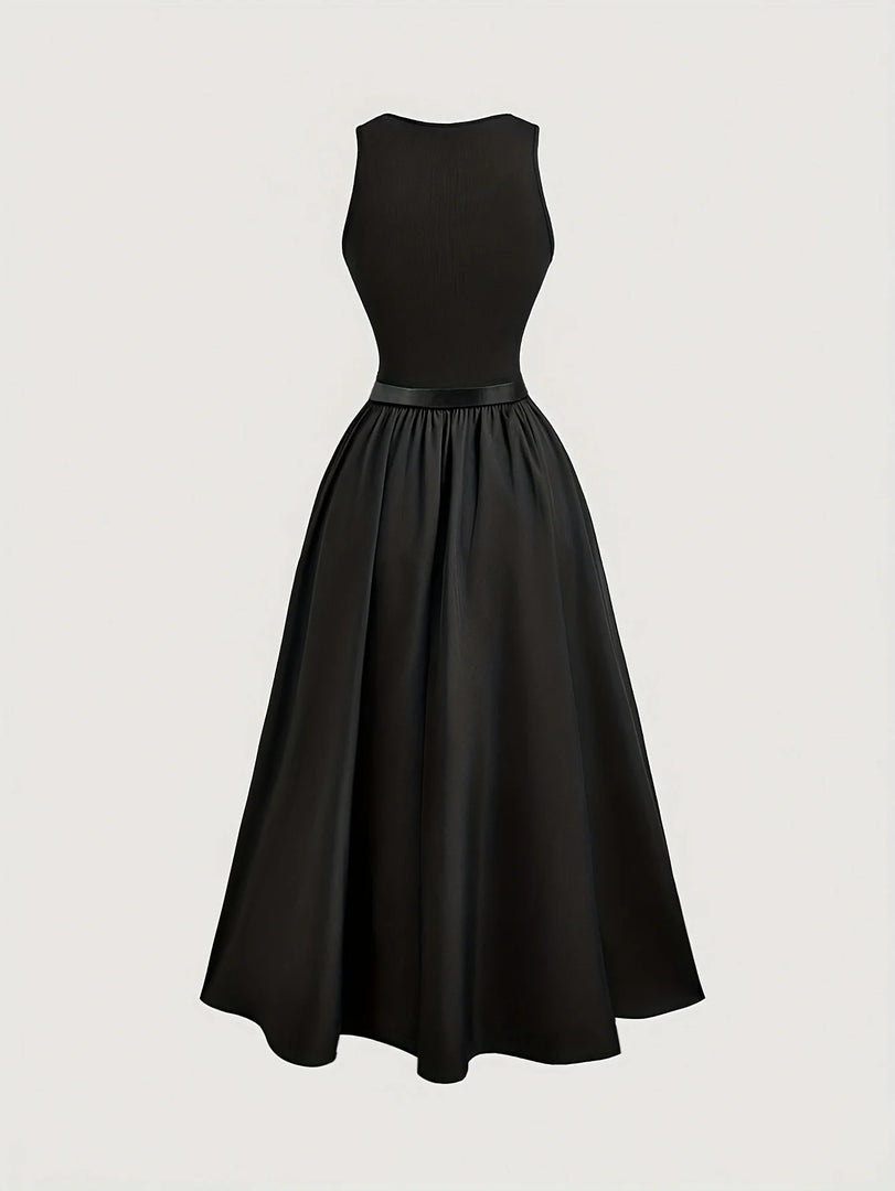 New Style Women's Dress, Professional Wear, Work Attire, Slim-Fit Dress, French Style, Elegant, Preppy Style, Sleeveless, Puffy Skirt, Long Dress, Solid Color, Women's Dress, Belt Not Included