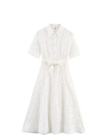 Load image into Gallery viewer, HH Women's Fashion Dress White Turn Down Collar Short Sleeve Bow Lace-Up Single-Breasted Female Summer Embroidery Long Dress