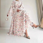 Load image into Gallery viewer, Muslim Women's Dress Casual Fashion Middle Eastern Chiffon Round Neck Tie-Dye with Belt Long Temperament Elegant Arab Dress
