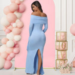 Load image into Gallery viewer, Women Maternity Dresses For Photoshoot Sexy Off Shoulder Long Sleeve Bodycon Pregnancy Baby Shower Maxi Gown