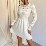 Load image into Gallery viewer, Knitted Dress Women 2025 Autumn Winter New Waist-tied Round Neck Ribbed Pattern Dress