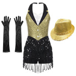 Load image into Gallery viewer, Women Modern Dance Dress Performance Costume Shiny Sequins Sleeveless Latin Jazz Tango Salsa Dance Leotard Bodysuit Dress Outfit