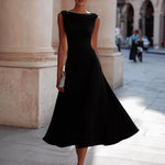 Load image into Gallery viewer, Women Draped Cowl Neck Sleeveless Waist Ruched Midi Dress Elegant Formal Wedding Guest Swing Dress
