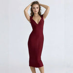 Load image into Gallery viewer, BEAUKEY Luxury Sexy Plunge V Bandage Long Dress Women Striped  Bodyocn  Party Celebrity Evening Dress Elastic Knitted Vestidos