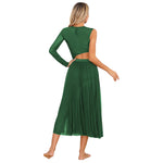 Load image into Gallery viewer, Womens Modern Lyrical Contemporary Dance Costume Cutout Round Neck Dress Side Split Sheer Mesh Dresses Performance Outfits
