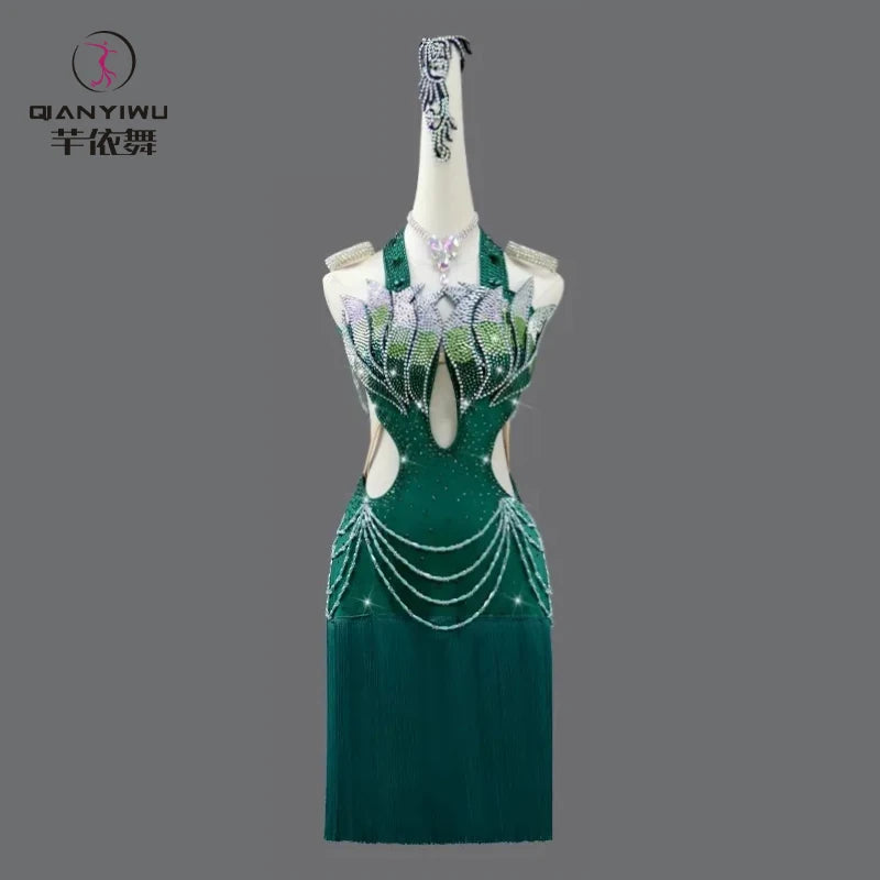 Women's Evening Dress Latin Dance Competition Costume American Clothes Sexy Stage Outfit Dancewear Suit Girls Party Sports Skirt