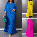 Load image into Gallery viewer, Women Eid Muslim Dresses Stand Collar Single Breasted Dubai Arab Vestidos Ramadan Casual Loose Kaftan Dress Solid Pleated