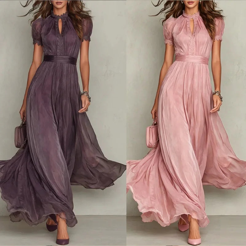 Women's Dress 2026 Summer New Style Stylish V-neck Waist Cinched Dress Breathable Slimming Ruffle Edge Girls' Big Swing Dress