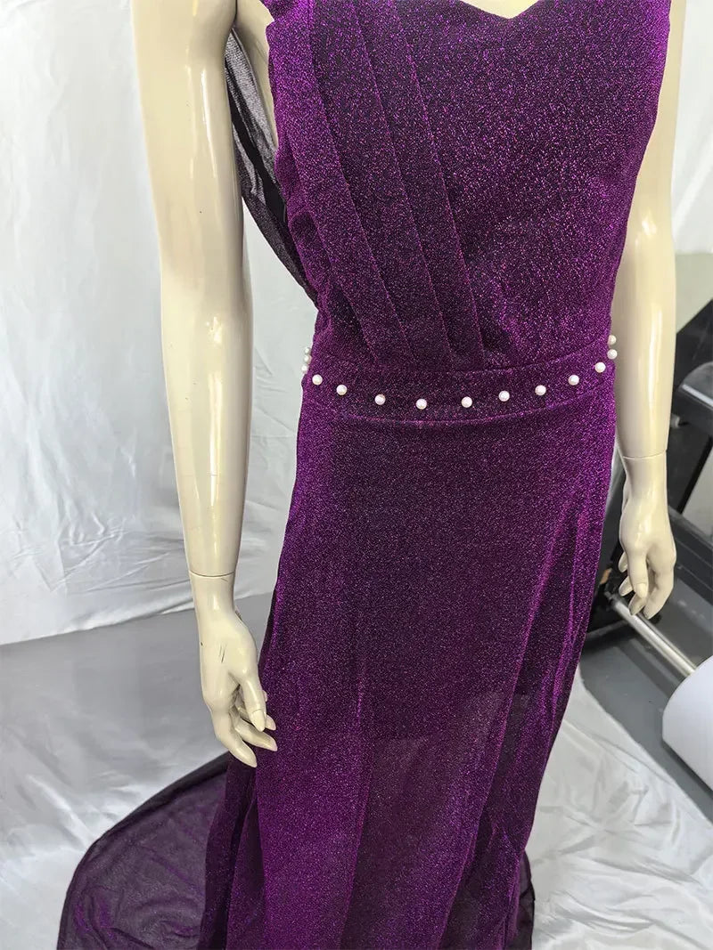 2026 Women's Wedding Party Dress Evening Elegant Sexy Deep V Neck One Shoulder Sleeveless Sequined Long Maxi Dresses For Women