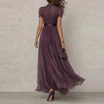 Load image into Gallery viewer, Women's Dress 2026 Summer New Style Stylish V-neck Waist Cinched Dress Breathable Slimming Ruffle Edge Girls' Big Swing Dress