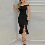 Load image into Gallery viewer, Women's Sexy party dresses Fashion Elegant dress  Off Shoulder Sequin Ruffle Irregular Dresses Masquerade Evening Dress vestidos