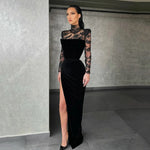 Load image into Gallery viewer, Elegant Black Formal Women Evening Dresses Classic Modern High Collar Prom Gowns Lace Long Sleeves Vestidos De Noches Customized