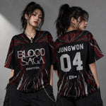Load image into Gallery viewer, ENHYPEN NI-KI 10 Flame Mesh Jersey Tee Blood Saga Red Flame Full Print V Neck Oversized Kpop Fan Concert Breathable Street Top