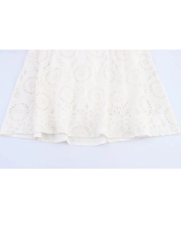 HH Women's Fashion Dress White Turn Down Collar Short Sleeve Bow Lace-Up Single-Breasted Female Summer Embroidery Long Dress
