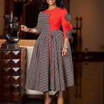 Load image into Gallery viewer, Elegant Dresses for Women 2025 Fall Fashion African 3/4 Sleeve Party Birthday New Robe Chic 3D Flower Plaid Evening A-Line Dress