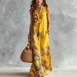 Load image into Gallery viewer, Elegant Sleeveless Long Dress for Women Digital Print Turndown Collar Single-breasted Dresses Flowy Casual Boho Summer Vestido