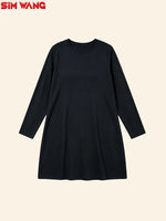Load image into Gallery viewer, Long-Sleeved Dress for Women. Loose Round-Neck Long-Style Solid-Color Basic Home-Style Casual Dress.