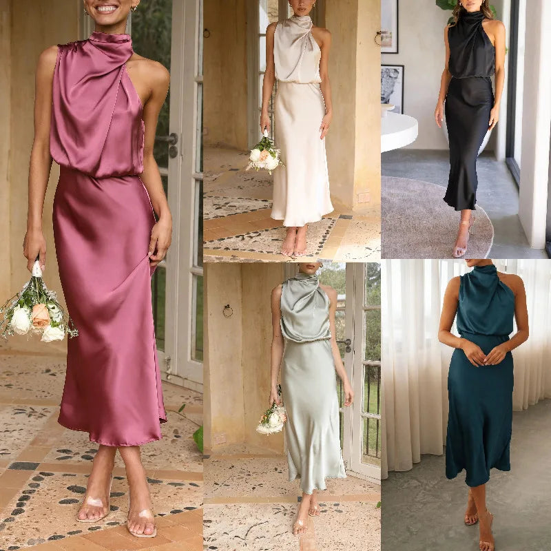 Women Long Dress 2024 Fashion Solid Summer Sleeveless Long Dresses For Female Elegent Lady Party Evening Slim Dresses