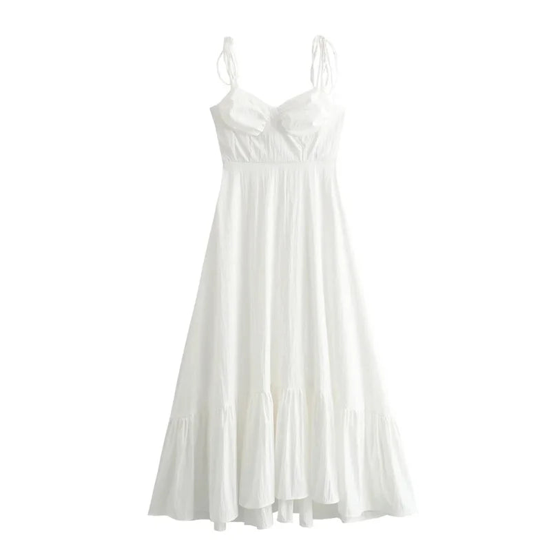 MUJER White Long Dresses For Women Ruffle Slip Corset Dress Woman Fashion Sleeveless Backless Summer Sexy Holiday Party Dresses