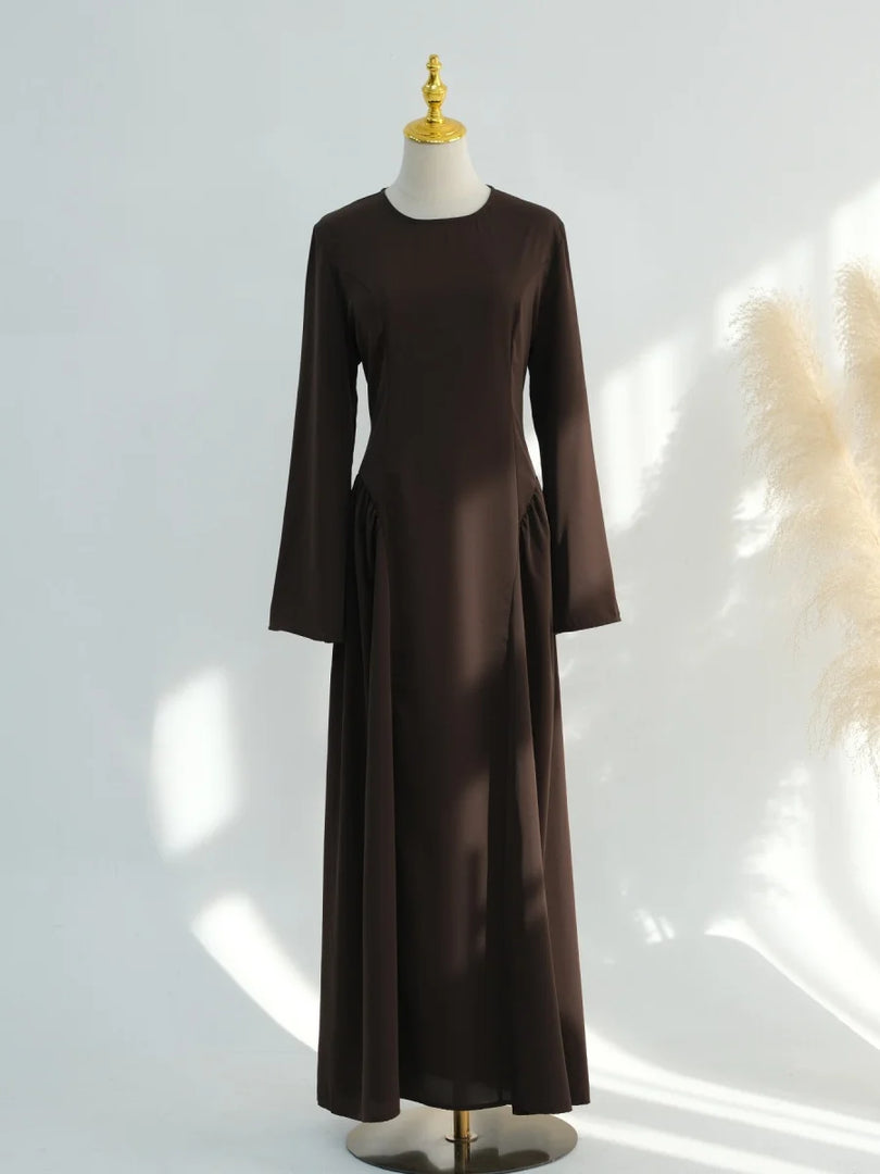 Muslim Women Dubai Traditional Abaya Dress Solid Back Strap Fitted Waist Long Dresses Kaftan Prayer Robe Femme Islamic Clothing