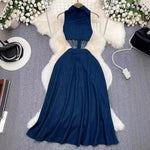 Load image into Gallery viewer, Denim Dress Women Long Dresses Turn Down Collar Sleeveless Party Club Hollow Out Jeans High Waist Slim Single Breasted Vestidos