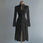 Load image into Gallery viewer, Women's Lace Dress for Women Fall Stand Collar Single Breasted Long Sleeve Coat Midi Dress See Through Elegant Sweet Dresses