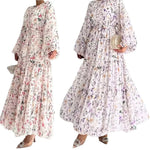Load image into Gallery viewer, Muslim Women's Dress Casual Fashion Middle Eastern Chiffon Round Neck Tie-Dye with Belt Long Temperament Elegant Arab Dress