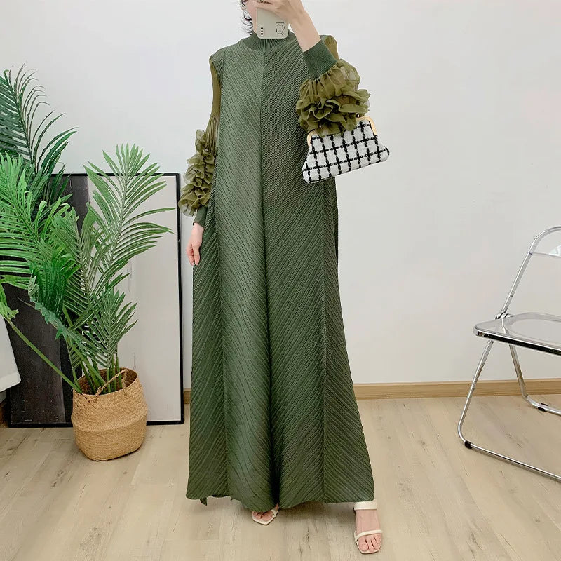 Women Elegant Evening Party Dresses 2025 Summer New Solid Colour Classic Long Sleeve Plate Flower Design Prom Dresses Female