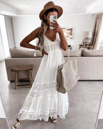 Load image into Gallery viewer, Women's Dress White Hollow Out Cotton Sundress Lace Sleeveless Long Splicing Summer Party Elegant Evening Woman Skirt Clothing