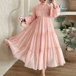 Load image into Gallery viewer, Muslim Women's Dress Casual Fashion Middle Eastern Chiffon Round Neck Tie-Dye with Belt Long Temperament Elegant Arab Dress