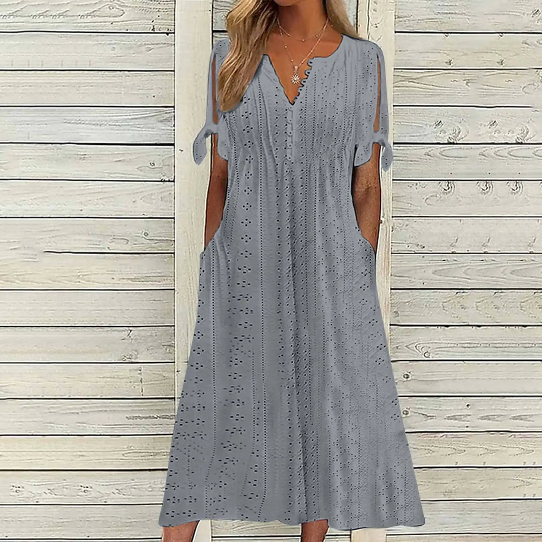 New women's dress, with slits and open V-neck, lace ruffles, elegant mid-length women's casual party dress