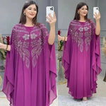 Load image into Gallery viewer, Muslim Dress for Women Loose Batwing Sleeved Beaded Long Abaya Dress Kaftan Abayas Islamic Robe Two Piece Set