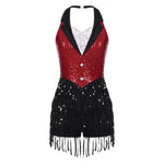 Load image into Gallery viewer, Women Modern Dance Dress Performance Costume Shiny Sequins Sleeveless Latin Jazz Tango Salsa Dance Leotard Bodysuit Dress Outfit