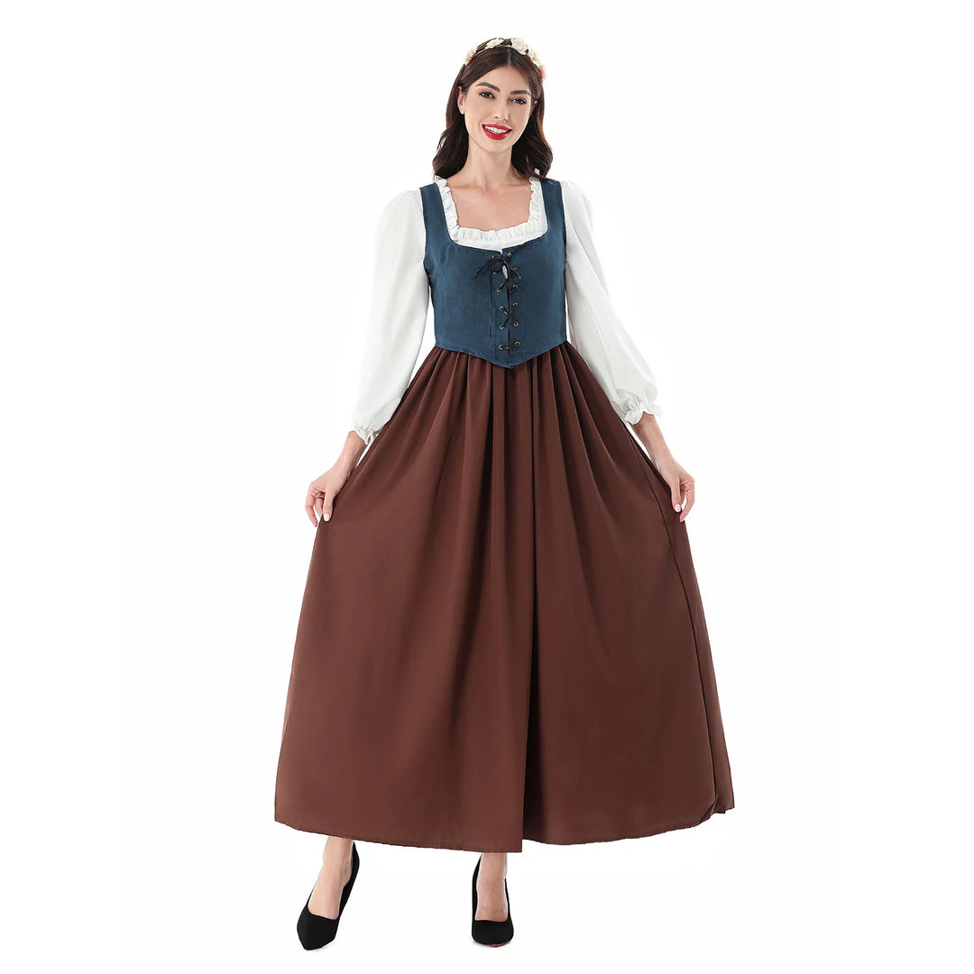 Women Medieval Dress Renaissance Retro 1860s Tavern Maid Cosplay Strap Waist Dress Halloween Oktoberfest Beer Party Costume